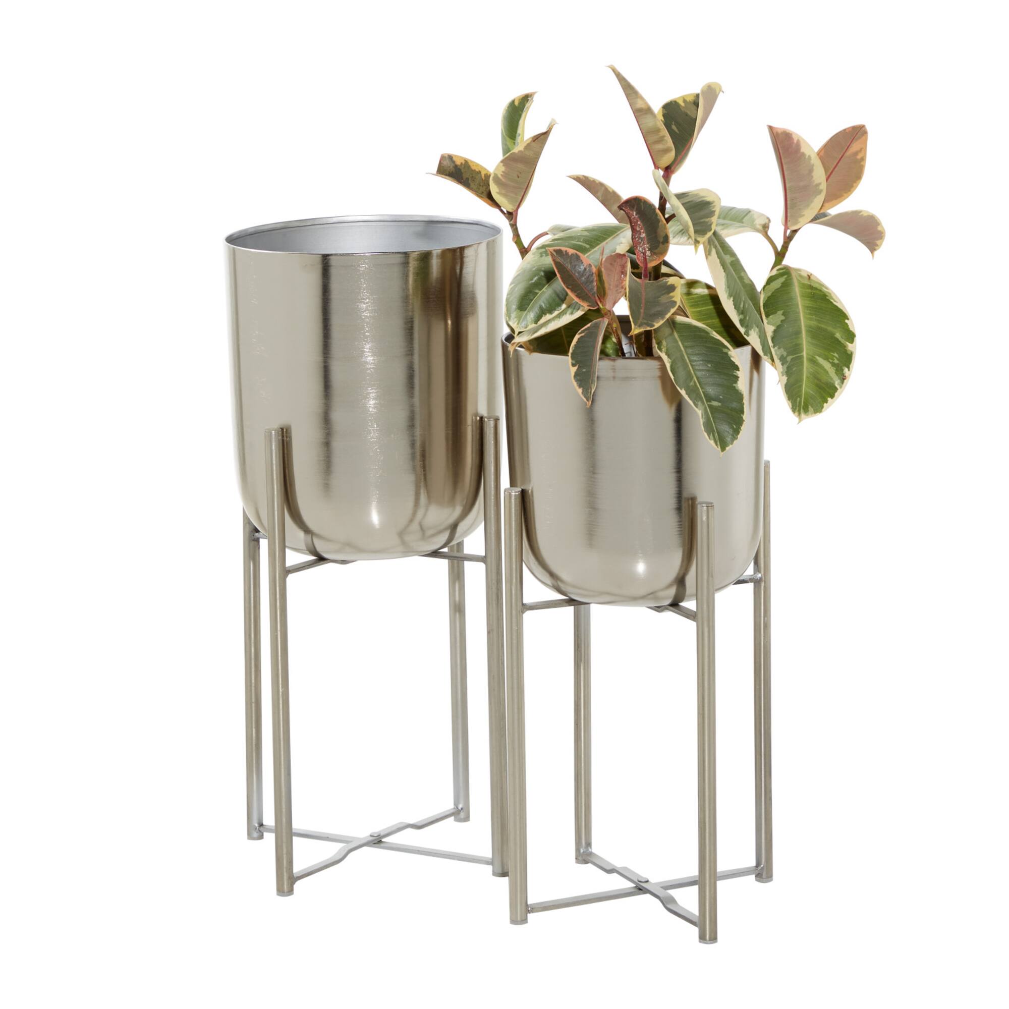 Silver Metal Glam Planter Set